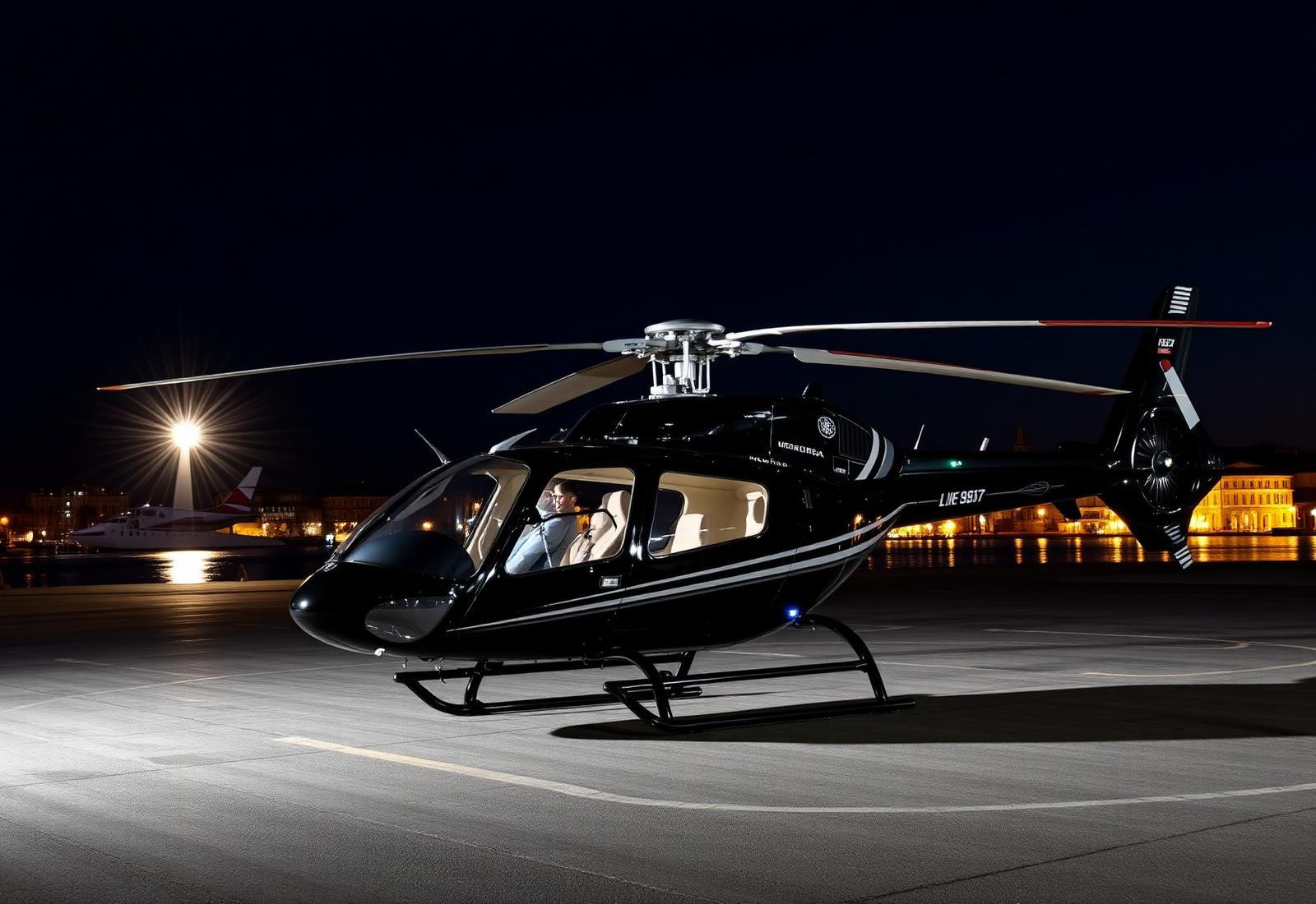 Elicottero H125 B3 sulla piazzola al tramonto